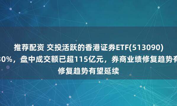 推荐配资 交投活跃的香港证券ETF(513090)上涨1.30%，盘中成交额已超115亿元，券商业绩修复趋势有望延续
