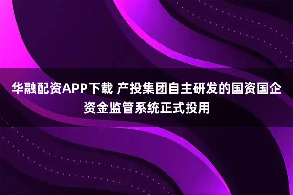 华融配资APP下载 产投集团自主研发的国资国企资金监管系统正式投用